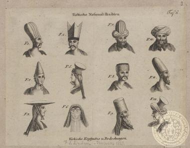 Türkische National-Trachten. Türkische Kopfputze u. Bedeckungen