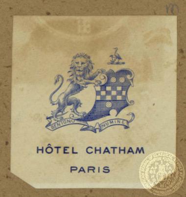 Κάρτα του ξενοδοχείου Chatham στο Παρίσι.