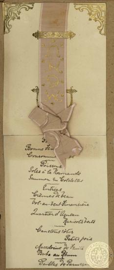 Μενού από δείπνο που παρέθεσε η οικογένεια του Στεφάνου Ράλλη στις 22 Ιουνίου 1898.