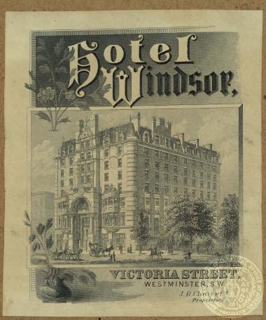 Διαφημιστικό φυλλάδιο του ξενοδοχείου Windsor στο Westminster.