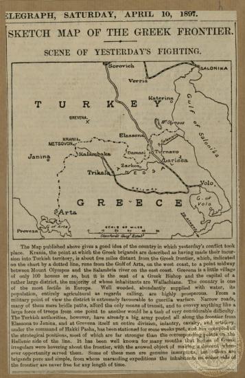 Sketch map of the Greek frontier. Scene of yesterday's fighting