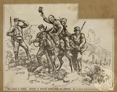 The battle of Domoko: Bringing up wounded Greeks from the trenches.