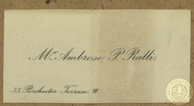 Carte de visite του Αμβροσίου Π. Ράλλη.