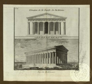 Elévation de la Façade du Parthénon. Vu du Parthénon.