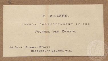 Επαγγελματική κάρτα του ανταποκριτή Paul Villars