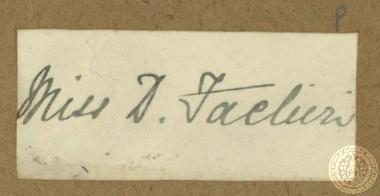 Κάρτα που φέρει χειρογράφως σημειωμένο το όνομα Miss D. Fachiri.