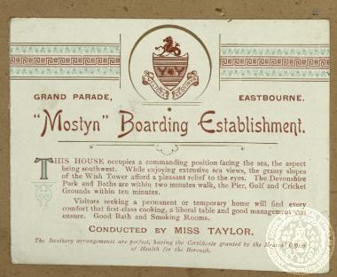 Διαφημιστική κάρτα των δωματίων 'Mostlyn', στο Eastbourne.