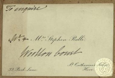 Carte de visite του Στεφάνο Ράλλη, με χειρόγραφη σημείωση.