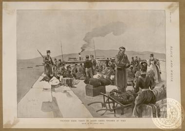 Wounded being taken on board Greek steamer at Volo