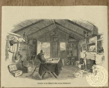 Interior of an officer's hut before Sebastopol.