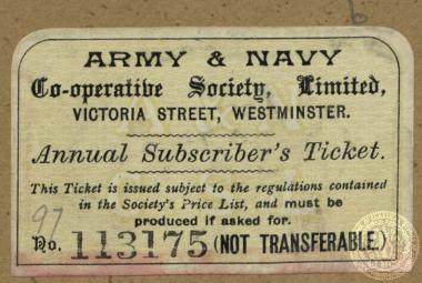 Εισιτήριο του Ιωάννη Γενναδίου με το οποίο του επιτρεπόταν να αγοράσει μεταχειρισμένα προϊοντα σε χαμηλές τιμές από την 