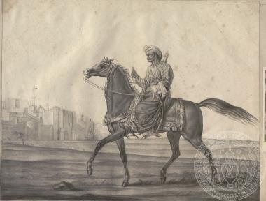 Χαρακτικό με αναπαράσταση έφιππου [Μαμελούκου] πολεμιστή