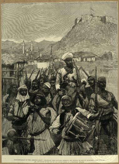 Demonstration on the Adriatic coast: Albanians from Scutari crossing the Boyana to occupy Dulcigno.