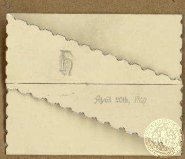 Προσκλητήρια κάρτα για το γάμο της Alice C. Meadows στις 20 Απριλίου 1897.