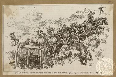 At Domoko: Greek soldiers bringing a gun into action.