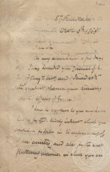 Χειρόγραφη επιστολή του Ιωάννη Γεννάδιου προς τον Thomas Polson σχετικά με άρθρο τιυ δεύτερου σε εφημερίδα, 5/10/1885