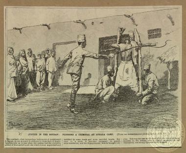 Justice in th Soudan: Flogging a criminal at Atbara camp.