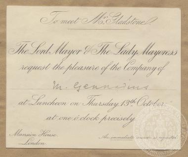 Πρόσκληση από τον δήμαρχο του Λονδίνου, 13/10/1881