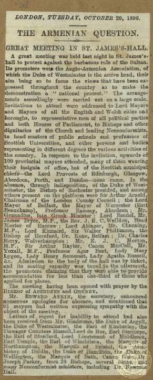 The Armenian Question - Great Meeting in St. Jame's Hall.