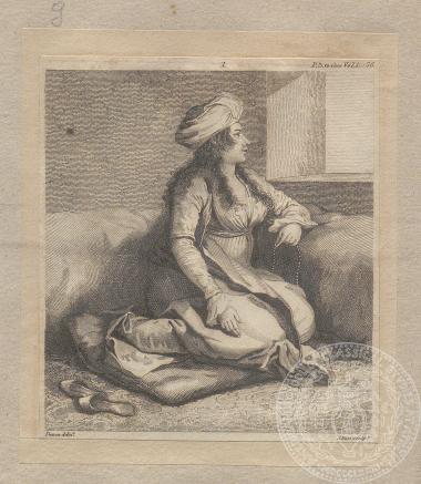 Χαρακτικό με αναπαράσταση Αιγύπτιας γυναίκας σε καθιστή στάση. [1802]