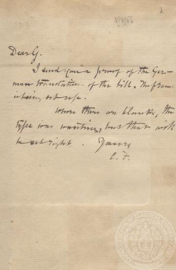 Επιστολή του C. Fitzgerald προς τον Ιωάννη Γεννάδιο, 04/03/1886