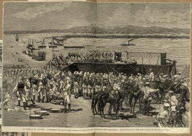 Le passage du Danube. - Embarquement, dans le port de Braїla, de troupes du 14e corps d' armée (général Zimmerman) allant occuper Matchin.