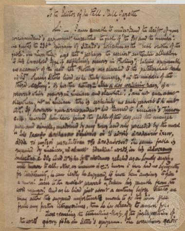 Επιστολή του Ιωάννη Γεννάδιου προς τον συντάκτη της εφημερίδας 