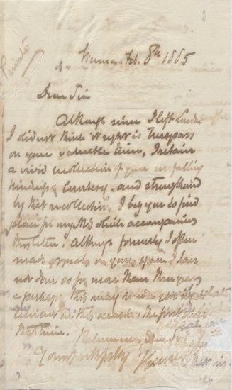 Χειρόγραφη επιστολή του Ιωάννη Γεννάδιου προς άγνωστο παραλήπτη, 8/2/1885