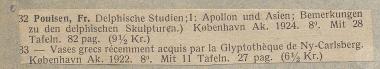 Απόκομμα που περιλαμβάνει βιβλιογραφική αναφορά σε δυο μελέτες του Fr. Poulsen.