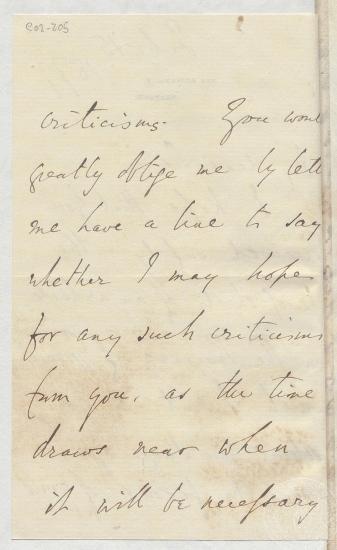 Επιστολή του R. C. Jebb προς τον Ι. Γεννάδιο σχετικά με παρατηρήσεις/σχόλια κειμένου προς δημοσίευση. 15/02/1879