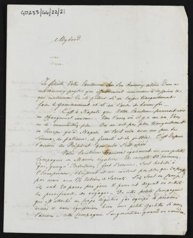 28 Σεπτεμβρίου 1828 Ο  Χάιντεκ εκφράζει τη χαρά του για την επιστροφή του Κόχραν στην Ελλάδα