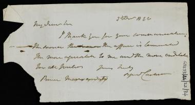 3 Δεκεμβρίου 1828 Σύντομο σημείωμα του Κόχραν προς τον Αλέξανδρο Μαυροκορδάτο