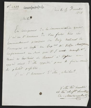 4 / 16 Δεκεμβρίου 1828  Ο Αλέξανδρος Μαυροκορδάτος ενημερώνει τον Κόχραν ότι ο Νικόλας Μακρυμούρας διορίστηκε κυβερνήτης του βρικίου η Περσεφόνη, κατά την επιθυμία του