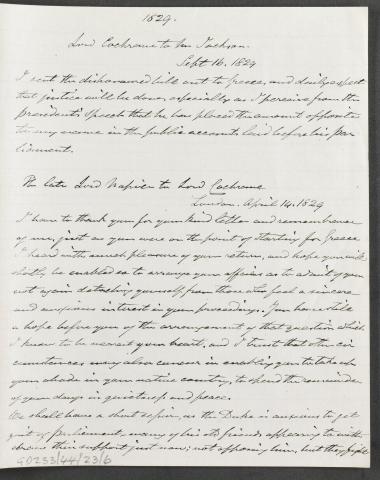 14 Απριλίου 1829 Αναφέρεται στην πολιτική κατάσταση στην Αγγλία 16 Σεπτεμβρίου 1829 Ελπίζει η κυβέρνηση της Ελλάδας να εξοφλήσει το χρέος της προς αυτόν, εφόσον ο Καποδίστριας έβαλε το ποσό στον προϋπολογισμό.