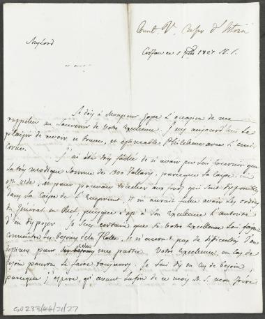 1 Δεκεμβρίου 1827 Ο Αυγουστίνος Καποδίστριας γράφει στον Κόχραν με αφορμή την επίσκεψη του Louis-André Gosse