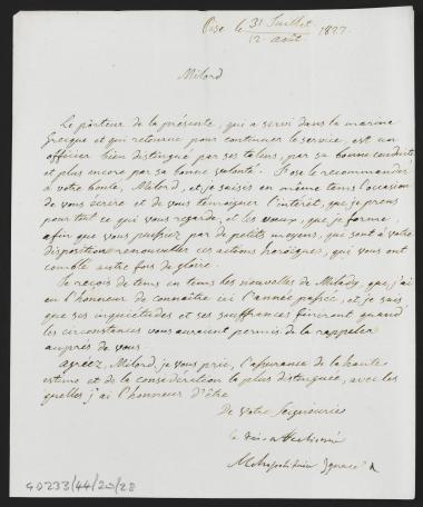 31 Ιουλίου / 12 Αυγούστου 1827 Συστατική επιστολή του μητροπολίτη Ιγνάτιου Ουγγροβλαχίας