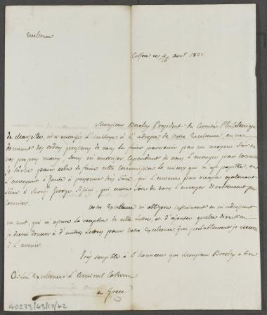 4/16 Απριλίου 1827 Ο Αυγουστίνος Καποδίστριας στέλνει, μέσω Ζακύνθου, με τον Γεώργιο Σισίνη στον Κόχραν επιστολή του Toussaint Joseph Borély προέδρου της Φιλελληνικής Επιτροπής Μασσαλίας.