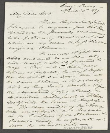 30 Απριλίου 1827 O Τσωρτς ενημερώνει τον Κόχραν για τα σχέδια της επίθεσης