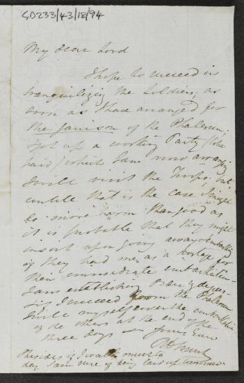 7 Μαΐου 1827 (;) Ο Τσωρτς πληροφορεί τον Κόχραν ότι προσπαθεί να οργανώσει τη φρουρά του Φαλήρου