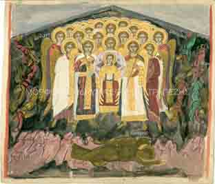 Η Σύναξις των Ασωμάτων, αντίγραφο από τοιχογραφία της Μονής Διονυσίου