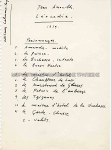 Χειρόγραφα με σημειώσεις στα γαλλικά για το θεατρικό έργο Λεοκάντια του Ζαν Ανούιγ, Εθνικό Θέατρο, σκηνοθεσία Αλέξης Σολομός