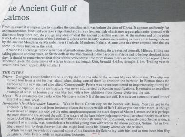 Απόσπασμα από πορτολάνο. Περιγράφεται ο Κόλπος του Λάτμου στην Καρία. Υπάρχει ειδική αναφορά στις αρχαίες πόλεις Πριήνη, Μυούς και  Ηράκλεια του Λάτμου.