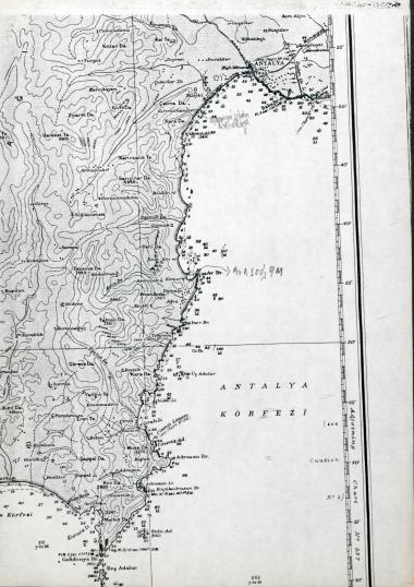 Τμήμα χάρτη του βρετανικου ναυαρχείου όπου απεικονίζεται ο κόπος της Αττάλειας