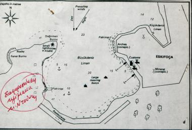 Χάρτης του λιμένα της Φώκαιας στη Μικρά Ασία.