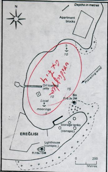 Χάρτης του λιμένα στο Marmara Ereğlisi στην ανατολική Θράκη.