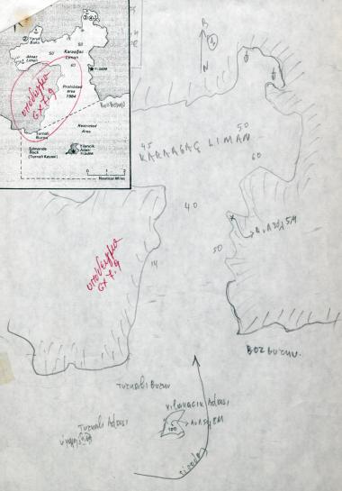 Χάρτης του κόλπου του Büyükkaraagaç κοντά στη Μαρμαρίδα, Μικρά Ασία