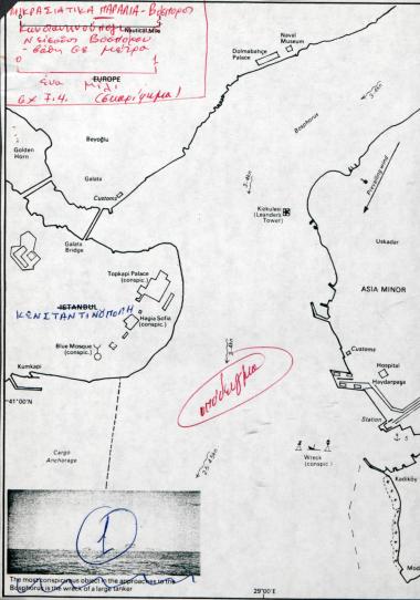 Χάρτης του νότιου τμήματος του Βοσπόρου: από της Βοσπόρια Άκρα έως τον Γαλατά.