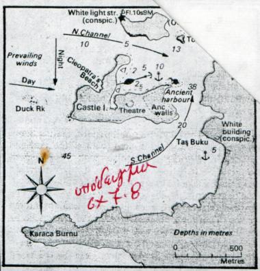 Χάρτης τη νήσου της Κλεοπάτρας, σήμερα Sedir, και των ακτογραμμών της Καρίας