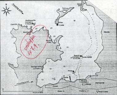 Χάρτης του κόλπου της Μάκρης, σημερινό Fethiye στη Μικρά Ασία