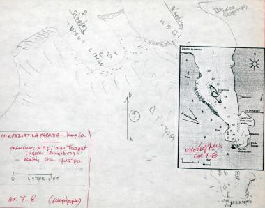 Χάρτης των λιμενίσκων Turgut και Keçi, κοντά στην αρχαία πόλη Λάγινα, Καρία